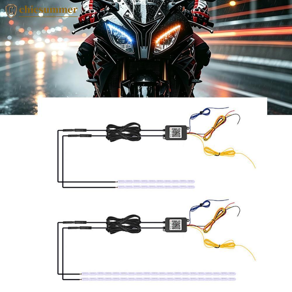 CHICSUMMER 1 A 2 30 Cm/60 Carro Flexível RGB LED DRL Strip Motocicleta APP Controle Luz Diurna Multicolorida Com Sinal D