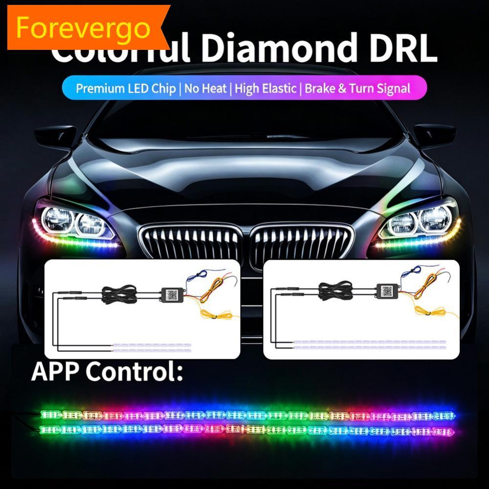 forevergo 1 A 2 30 Cm/60 Carro Flexível RGB LED DRL Strip Motocicleta APP Controle Luz Diurna Multicolorida Com Sinal De