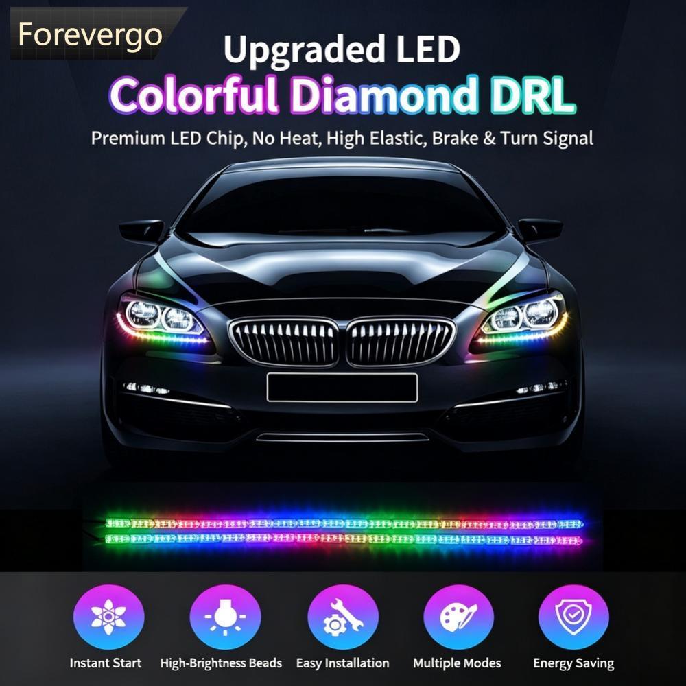 FOREVERGO 1 A 2 30 Cm/60 Carro Flexível RGB LED DRL Strip Motocicleta APP Controle Luz Diurna Multicolorida Com Sinal De