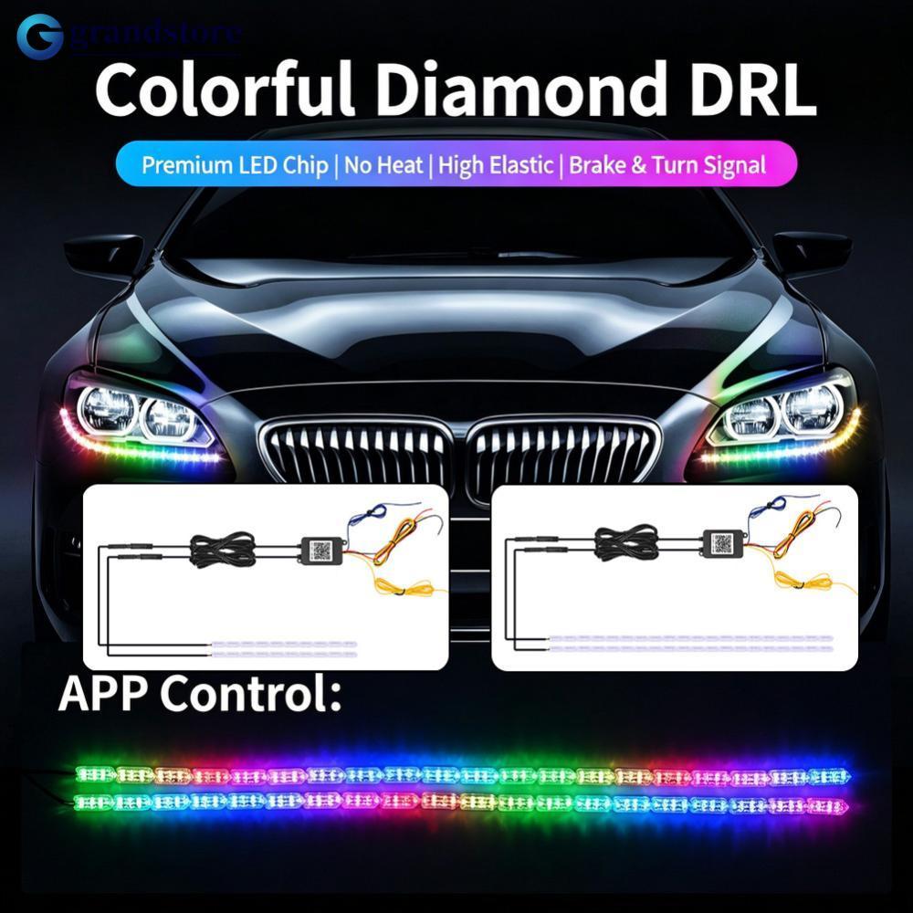 GRANDSTORE 1 A 2 30 Cm/60 Carro Flexível RGB LED DRL Strip Motocicleta APP Controle Luz Diurna Multicolorida Com Sinal D