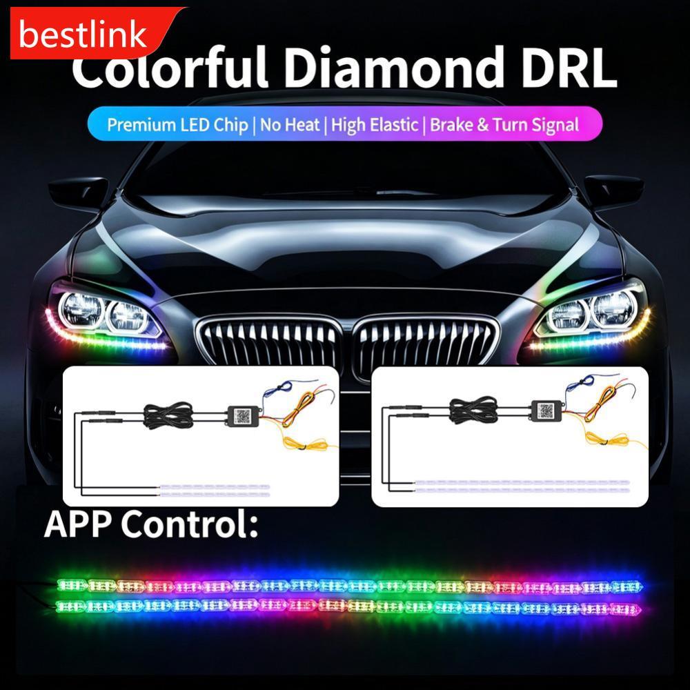 BESTLINK 1 A 2 30 Cm/60 Carro Flexível RGB LED DRL Strip Motocicleta APP Controle Luz Diurna Multicolorida Com Sinal De
