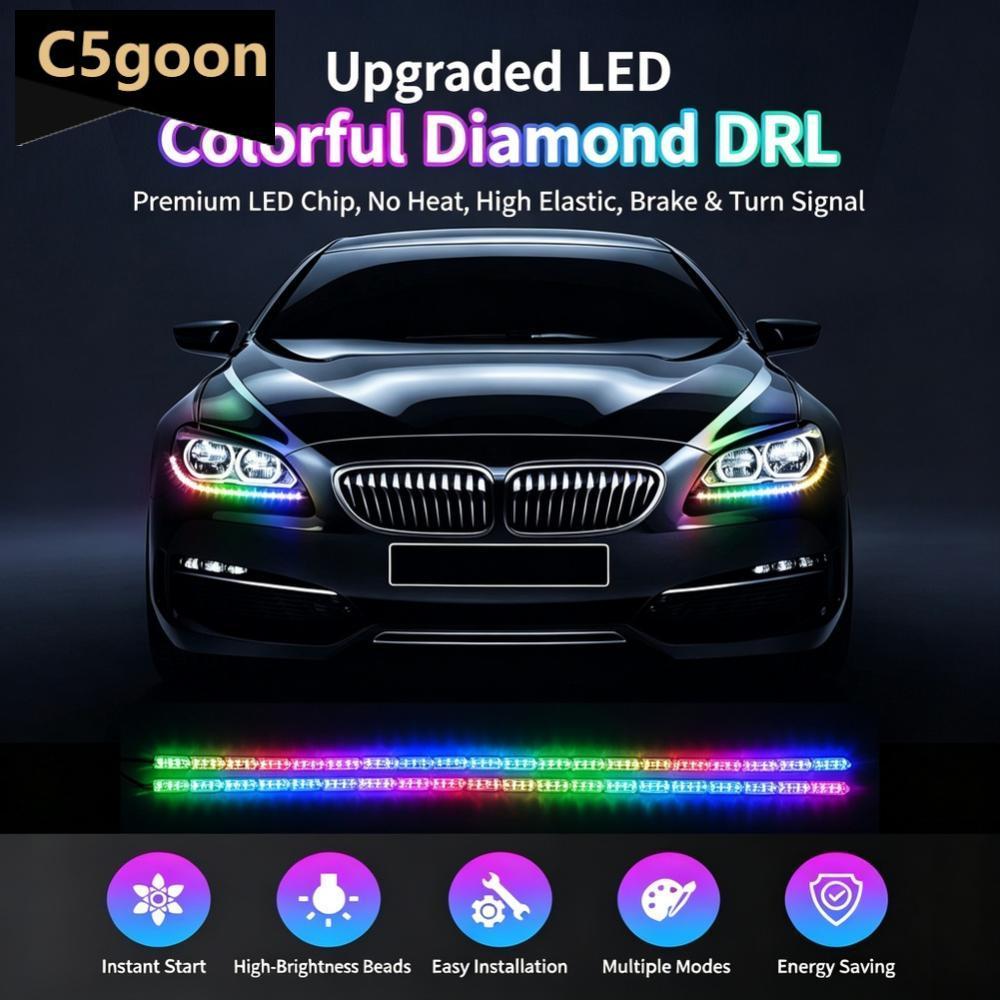C5GOON 1 A 2 30 Cm/60 Carro Flexível RGB LED DRL Strip Motocicleta APP Controle Luz Diurna Multicolorida Com Sinal De Mu