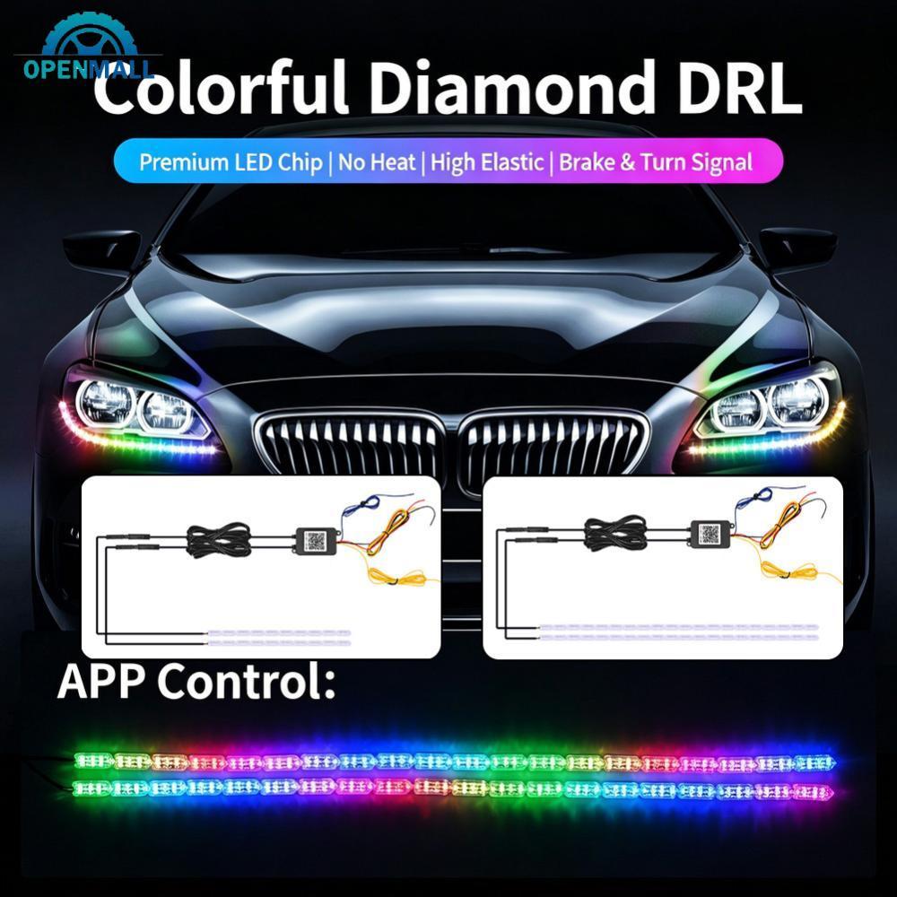 OPENMALL 1 A 2 30 Cm/60 Carro Flexível RGB LED DRL Strip Motocicleta APP Controle Luz Diurna Multicolorida Com Sinal De