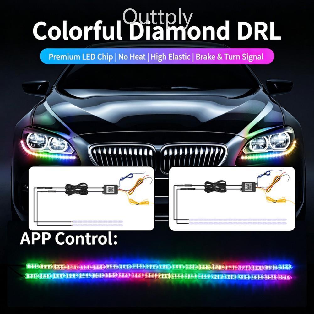 Outtply 1 A 2 30cm/60cm Carro Flexível RGB LED DRL Strip Motocicleta APP Controle Luz Diurna Multicolorida Com Sinal De