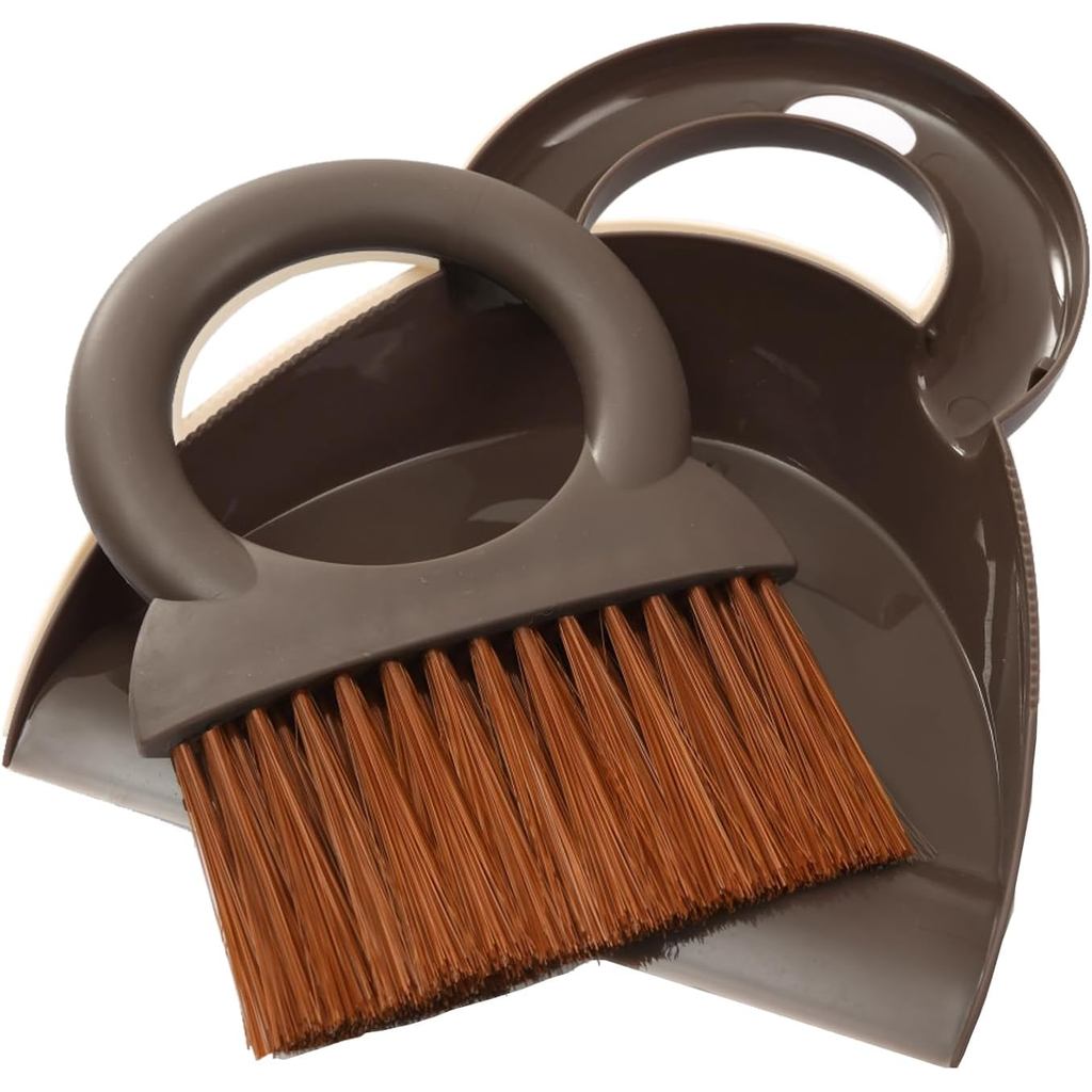 Round Handle Brush and Dustpan Set Small Broom & Dustpan Portable Handheld Sweeper for Desktop Sofa Floor Pet Nest (Coff