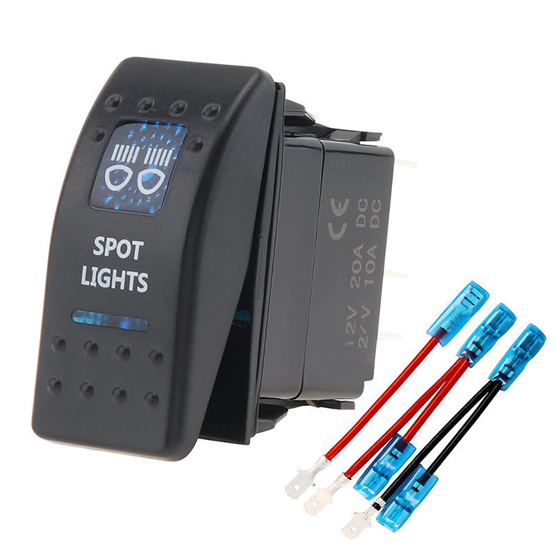 Interruptor de Luz SPOT LIGHTS para Carro, Barco, Caminhão 12/24V 5P Estilo Barra Azul, Interruptor de Balancim para Car
