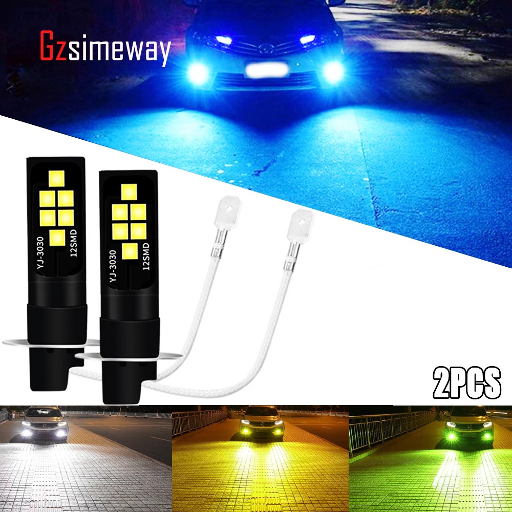 2 Pcs H3 LED Car Light H27 881 H1 H4 H7 H8 H11 9005 HB3 HB4 Lâmpada De Nevoeiro De Gelo Amarelo Azul Auto Dia De Corrida