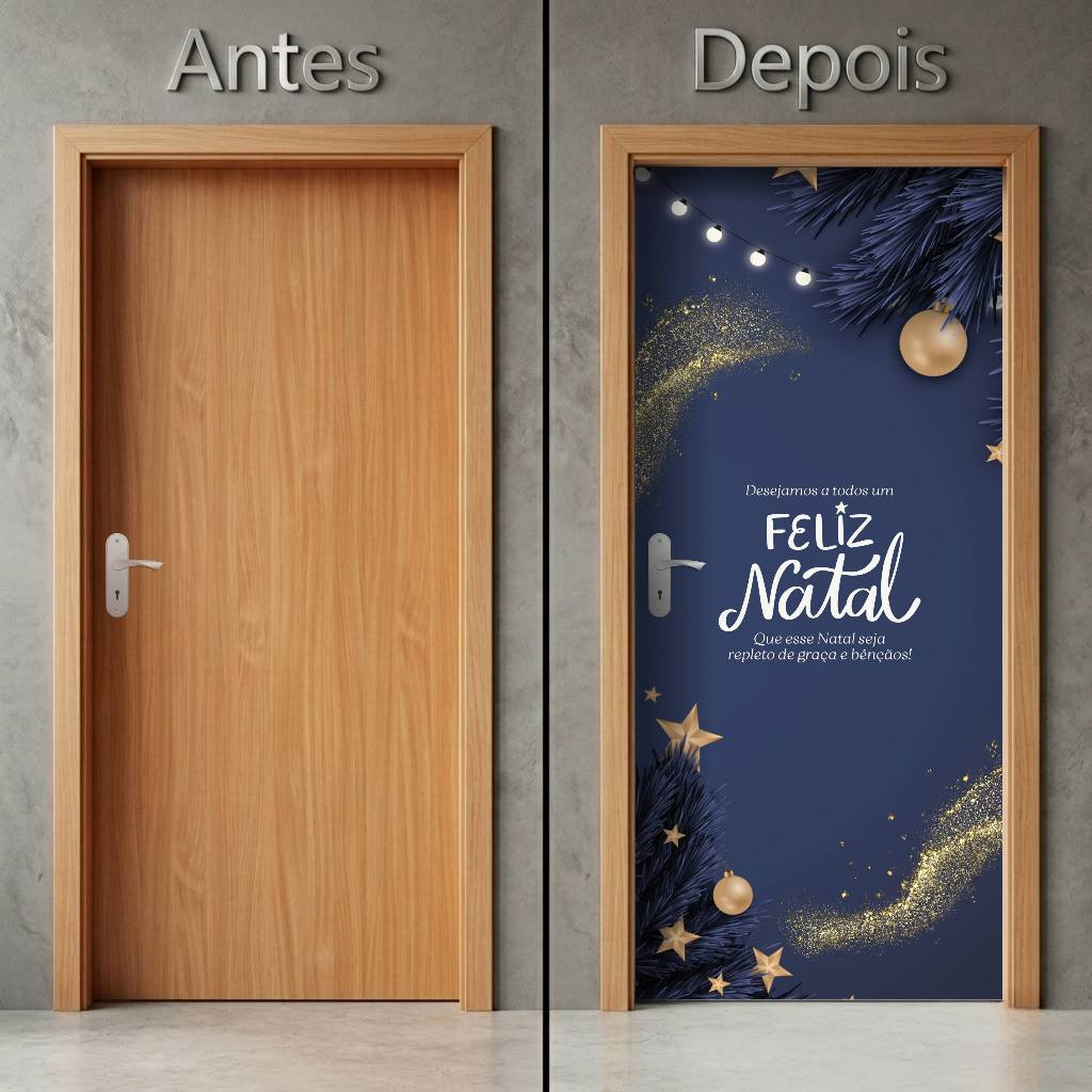 Adesivo Decorativo de Porta Parede Vidro Sala Cozinha Banheiro Casa Decoração Estampa d Natal Boas Festas Cristo ambient