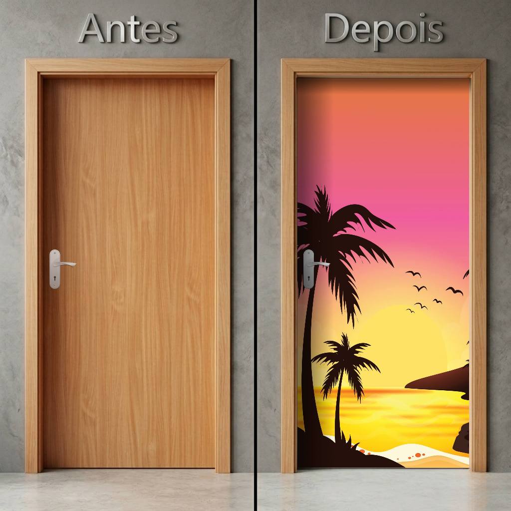Adesivo Decorativo de Porta Parede Vidro Sala Cozinha Banheiro Casa Decoração/Tema Tardezinha Pôr-dosol Paisagem ambient