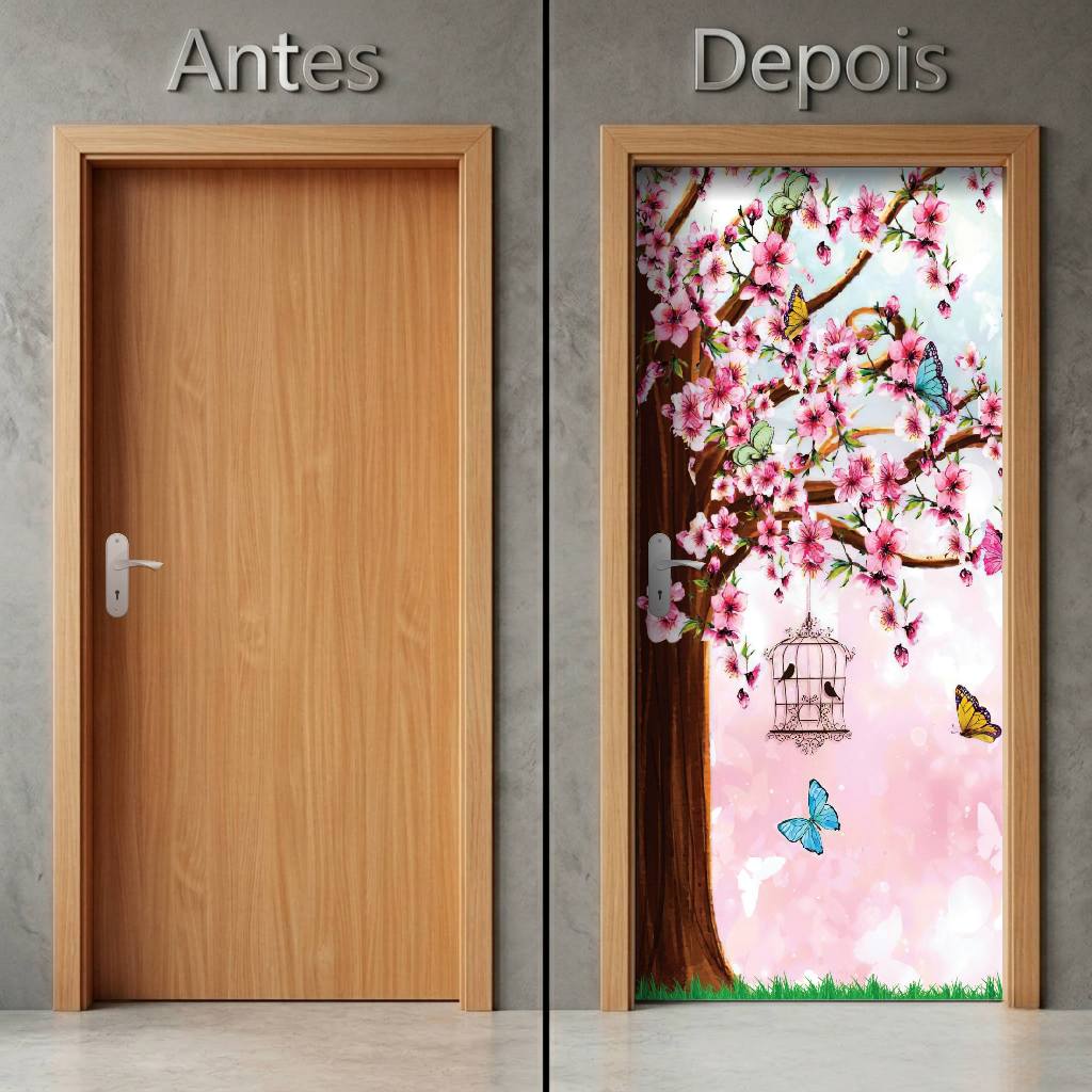 Adesivo Decorativo de Porta Parede Vidro Sala Cozinha Banheiro Casa Decoração/Tema Jardim Bosque Floral Floresta Ambient
