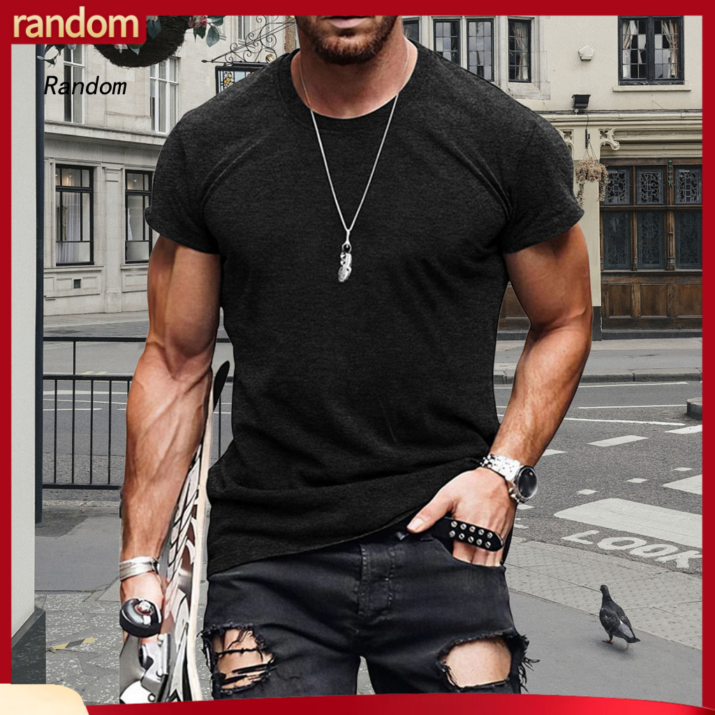 Regular Fit Men T-shirt Round Neck Top Men’s Cotton Blend Vintage Solid Color Short Sleeve Summer Tee for Sports Gym S