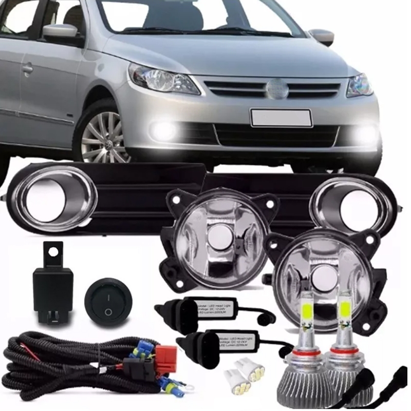 Kit Farol Milha Neblina Gol Voyage Saveiro G5 2009 2010 2011 2012 13 + Kit Super Led Hb4 6000k