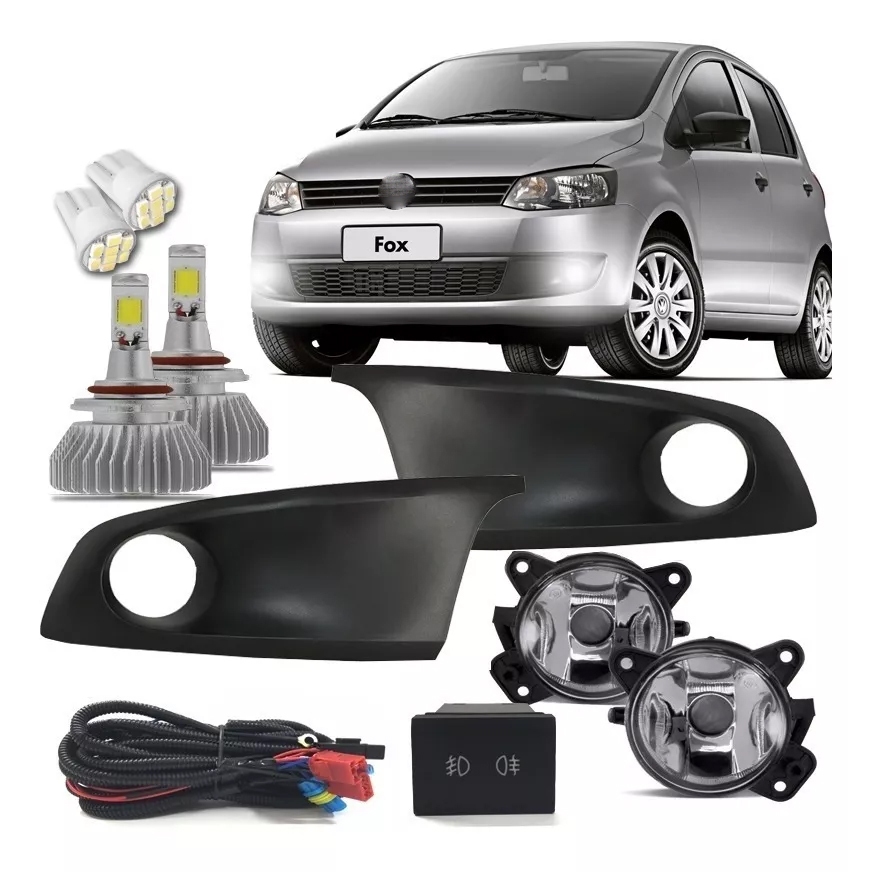 Kit Farol De Milha Fox 2010 Á 2013 Moldura Preta + Kit Super Led 6000k