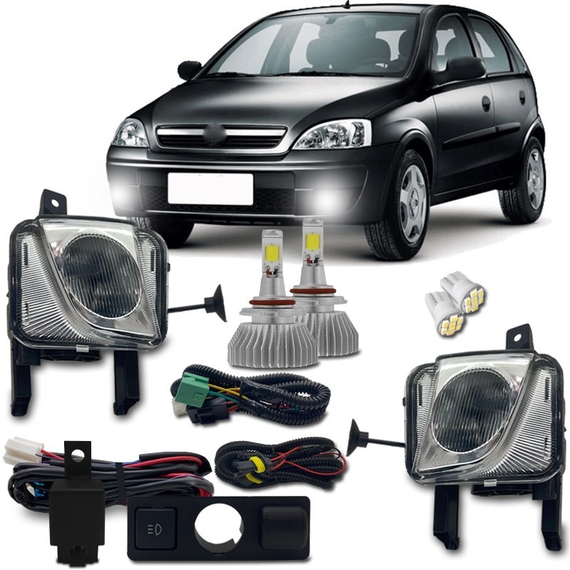 Kit Farol Milha Neblina Auxiliar Corsa Montana Meriva 2003 A 2012 + Super Led H3 6000k