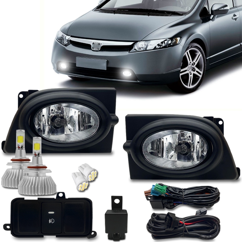 Kit Farol Milha Neblina New Honda Civic 2006 2007 2008 + Kit Lâmpada Super Led H11 6000k