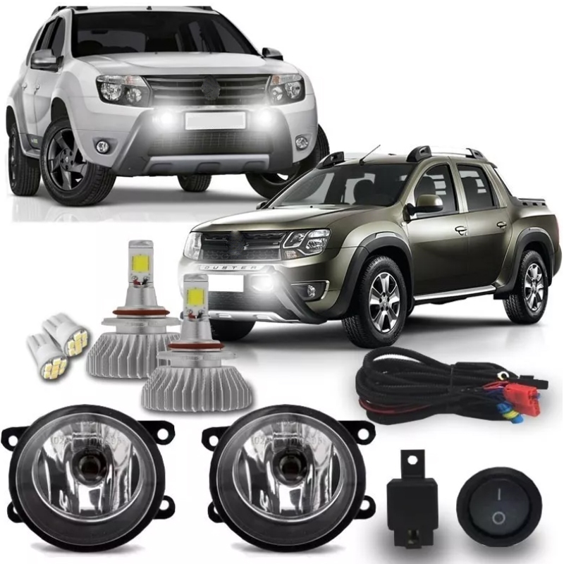 Kit Farol Milha Neblina Auxiliar Renault Duster/ Oroch 2011 2012 2013 2014 2015 2016 2017 2018 2019 + Kit Super Led H11