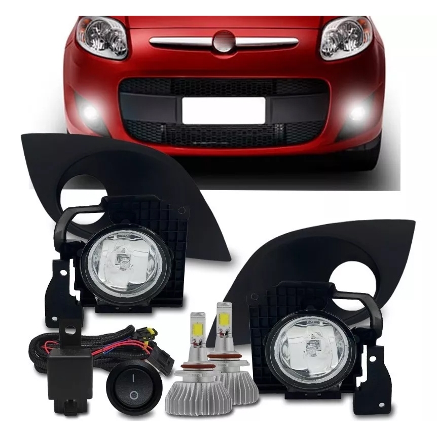 Kit Farol Milha Novo Fiat Palio G5 12 13 14 15 16 17 Com Molduras Pretas + Kit Super Led 6000k