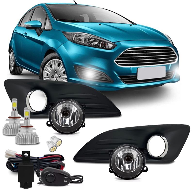 Kit Farol Milha Neblina New Ford Fiesta 2013 2014 2015 Moldura Cromada + Kit Super Led 6000k