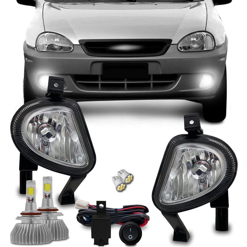Kit Farol Milha Chevrolet Corsa Classic Meia Lua 2003 Á 07 + Kit Super Led H3 6000k