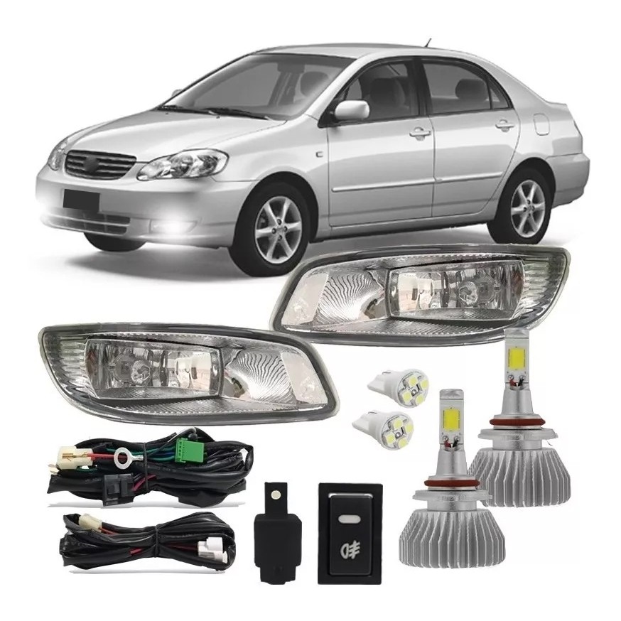 Kit Farol Milha Auxiliar Toyota Corolla 2005 Bt Mod Orig + Kit Super Led 6000k