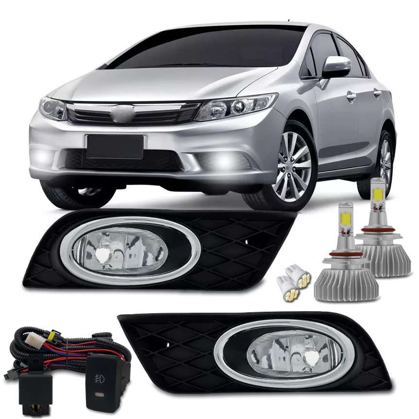 Kit Farol De Milha Neblina Civic 2012 2013 2014 Botao Modelo Original + Kit Super Led 6000k