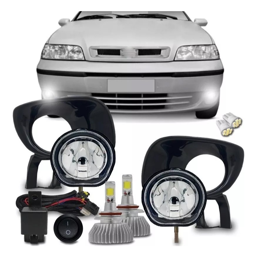 Kit Farol Milha Fiat Palio Siena Strada G2 2001 A 2004 Com Molduras + Super Led 6000k