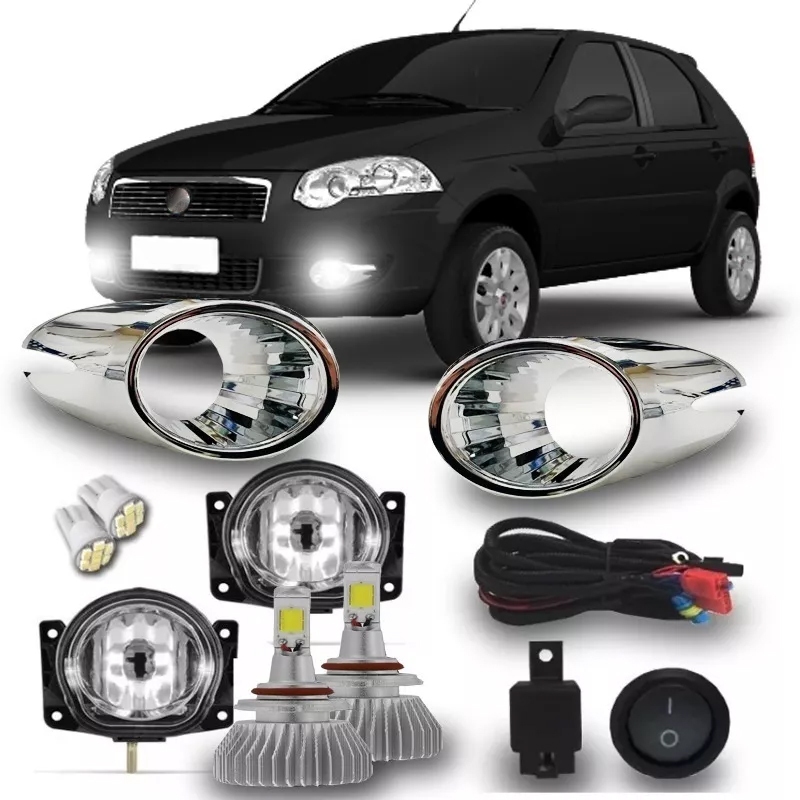 Kit Farol Milha Neblina Fiat Palio Elx Siena 2008 2009 2010 2011 + Kit Super Led H1 6000k