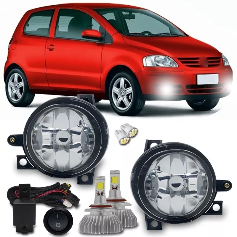 Kit Farol Milha Auxiliar Volkswagen Fox 2003 04 05 06-09 + Super Led H3 6000k