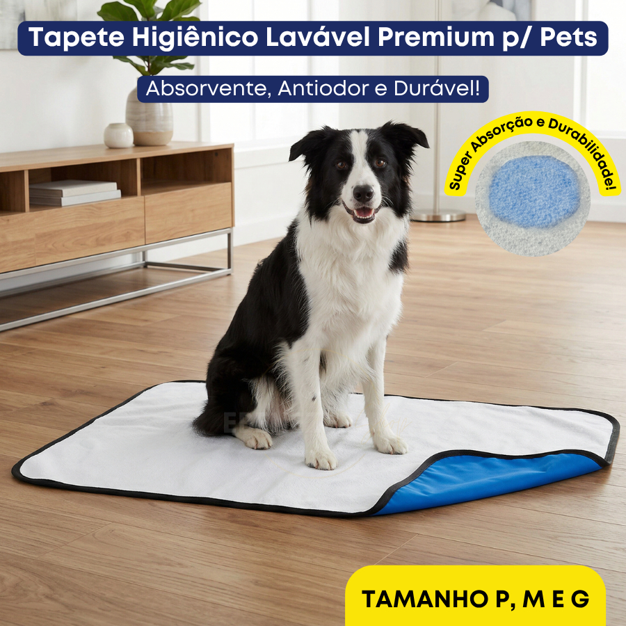 Tapete Higiênico Cães P M E G Super Absorvente Impermeável Reutilizável Secagem Rápida Premium
