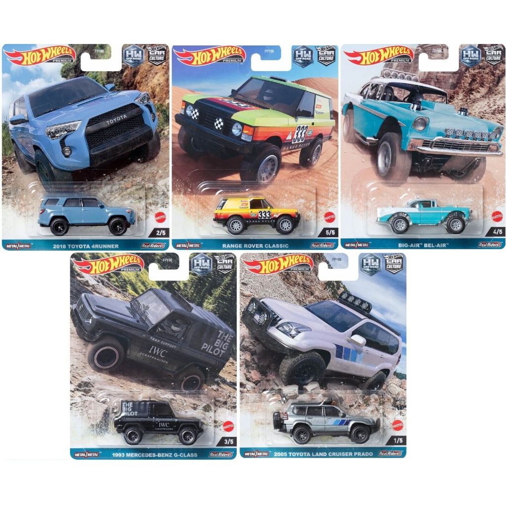 Hot Wheels Rodas Quentes Premium 2023 Cultura Automóvel HW Off Road (TOYOTA LAND CRUISER PRADO , RANGE ROVER CLASSIC , MERCEDES BENZ Classe G , 18 4RUNNER , BIG-AIR BEL) Carro De Dieloccasion