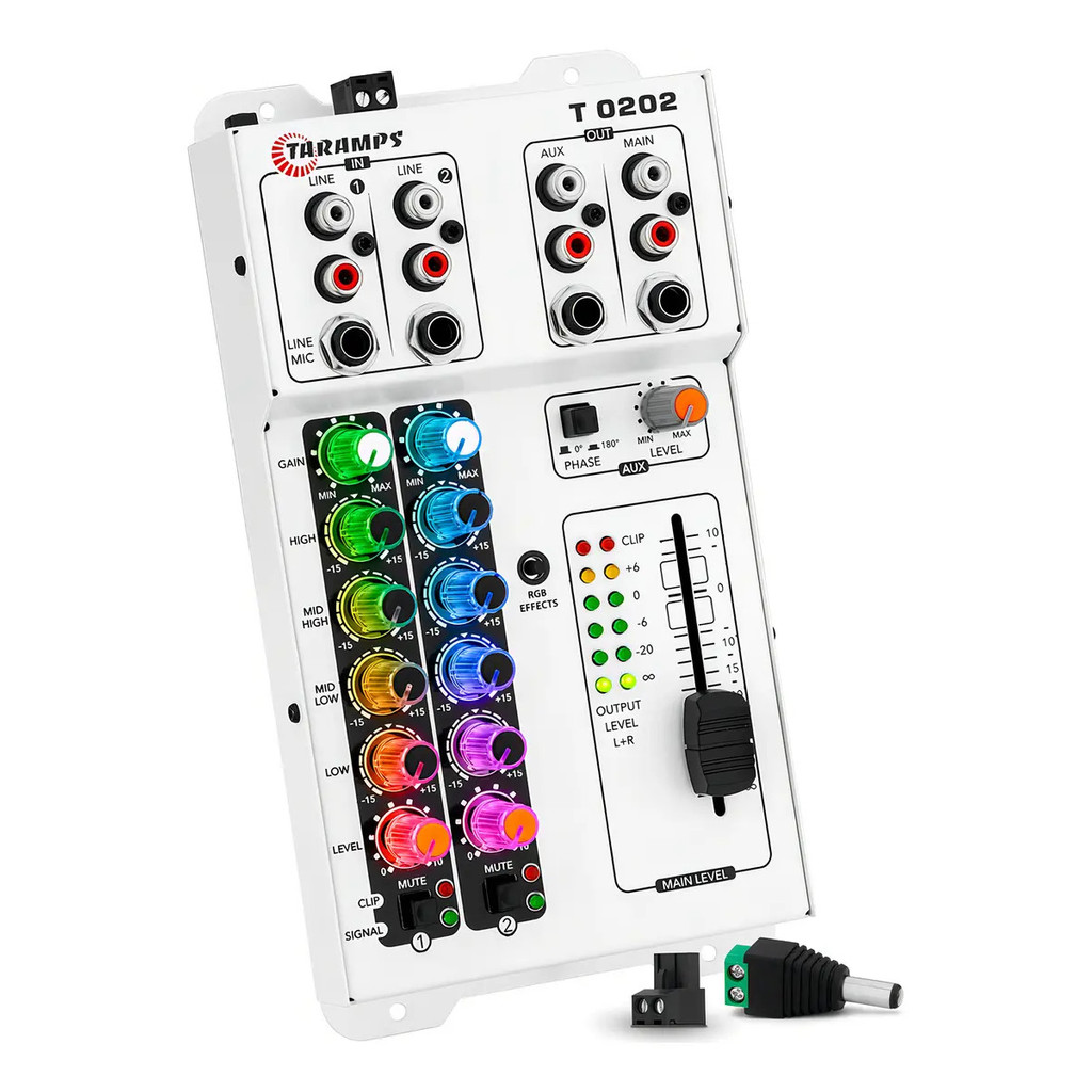 Mesa De Som Automotiva Taramps T0202 Multicolor RGB 2 Canais 12V Player Mixer RCA P10