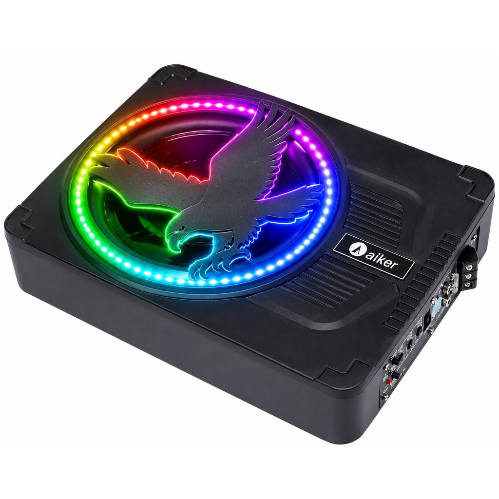 Subwoofer Ativo Slim 10” RGB 600W com Amplificador Integrado 12V – Caixa Automotiva Compacta para Graves PotentesCarro