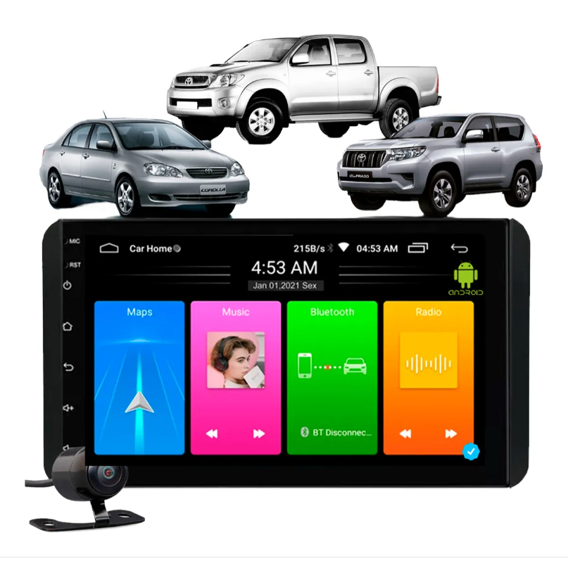 Central Multimidia Android 13 Carplay Corolla/Hilux/Prado-2003/2004/2005/2006/2007 com moldura e camera