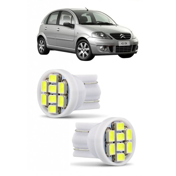 Par Lampada Pingo T10 8 LED Citroen C3 Farol Teto Placa 5w
