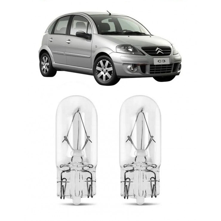 Par Lampada Pingo T10 Citroen C3 Farol Teto Placa 5w