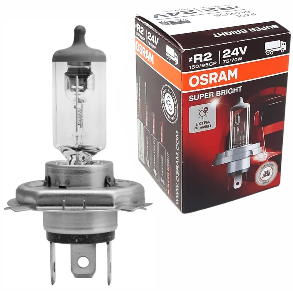 Lâmpada Halógena Automotiva Osram Super Bright H4 R2 75/70W 24V Off Road Caminhão Branco Quente