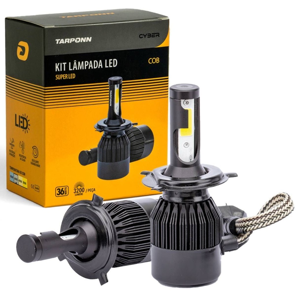 KIT LÂMPADA SUPER LED CYBER H4 36W 6400LM 6000K TARPONN