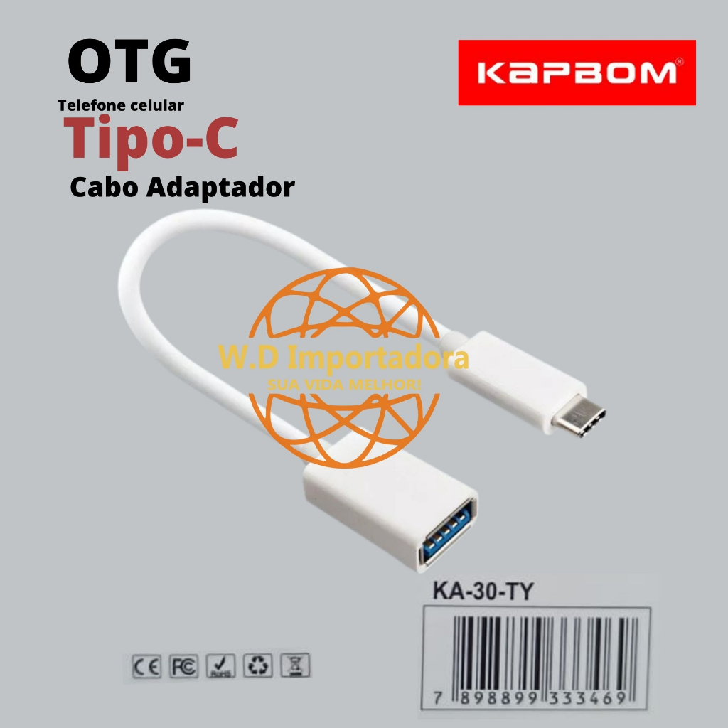 Adaptador OTG USB C Micro V8 ou IOS Lightning USB para Celular e Tablet
