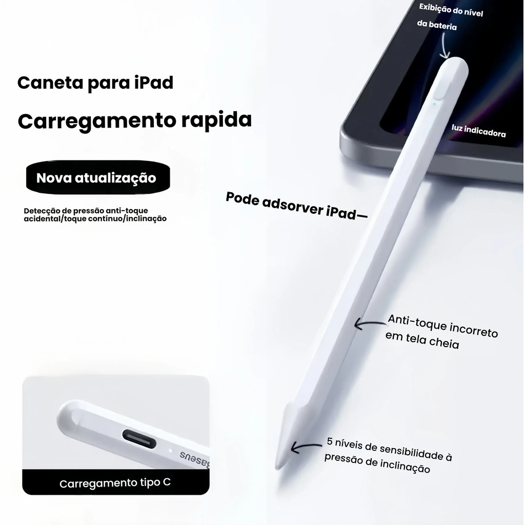Caneta Touch Universal para Tablet e Celular – Ponta Fina de Alta Precisão e Sensibilidade Sem Atraso