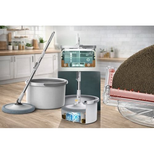 Mop Giratorio Balde Com Roda Sistema Spin Dupla Rotacao 2 Refil Microfibra Absorvente Pratico