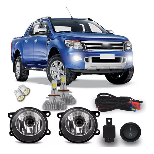 Kit Farol Milha Ford Ranger 2012 2013 2014 S/mold + Led H11 6000k
