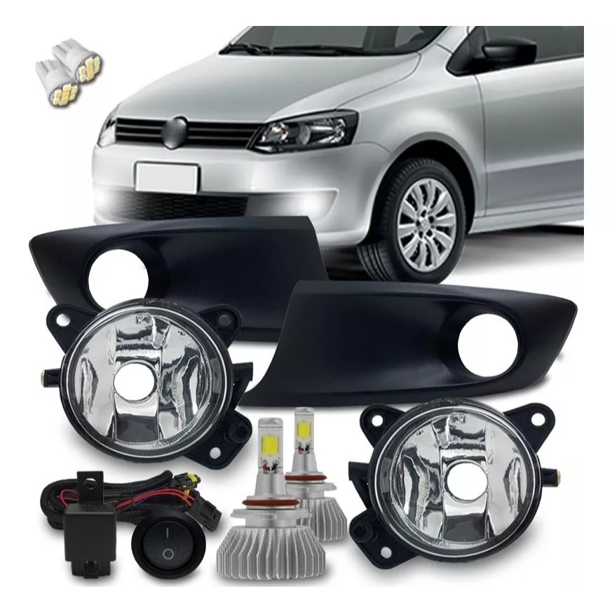 Kit Farol Milha Auxiliar Volkswagen Fox 10 11 12 13 + Kit Super Led Hb4 6000k
