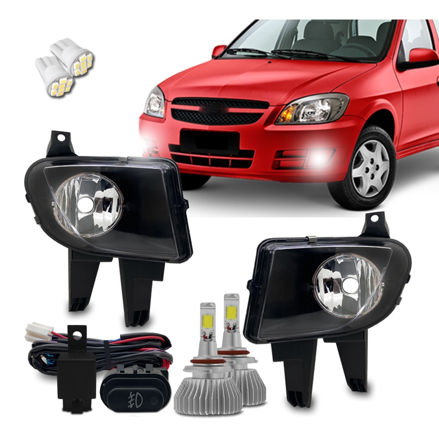 Kit Farol De Milha Chevrolet Celta Prisma 2007 2008 2009 2010 2011 Botao Modelo Original + Kit Super Led 6000k