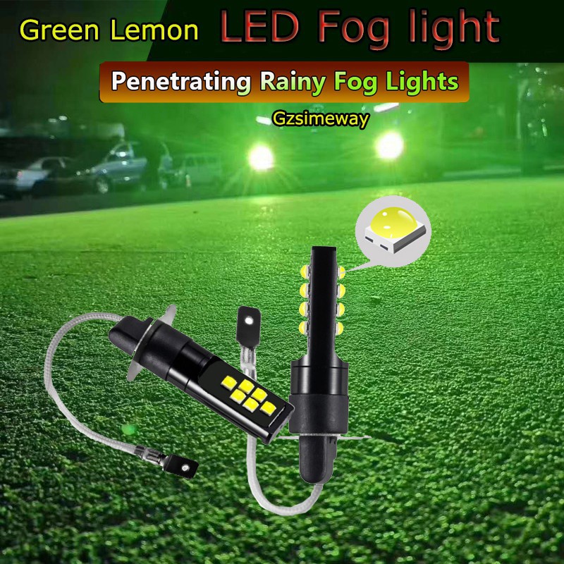 Lâmpada de neblina LED 2PC H1 H11 Lâmpada H3 H7 9006 HB3 H4 881 H27 Lâmpada de neblina verde limão led 3000K amarelo 600