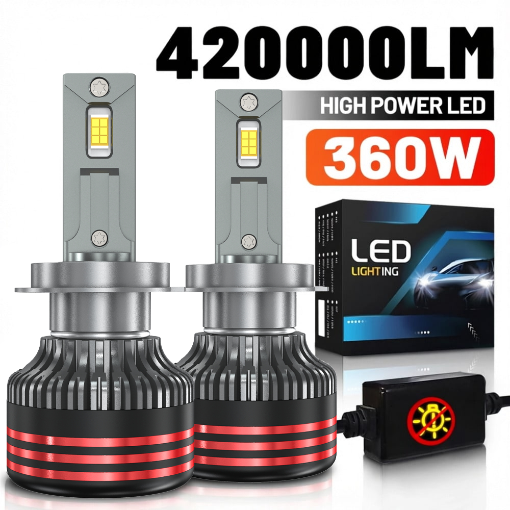 2pcs Farol LED H7 H4 360W 420000LM Super Brilhante Holofote H1 H3 H11 9005 HB3 9006 HB4 9007 H13 H27 CANBUS Luzes De Nev