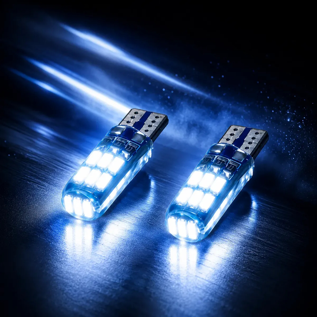 Pingo T10 led luzes de liberação cúpula silicone lâmpadas canbus 8000k 2Pç