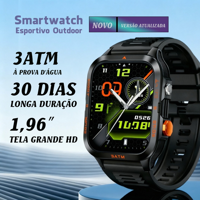 Smartwatch WR8 IP68, Bateria Ultra Longa, Monitor Cardíaco, 20+ Modos Esportivos, Tela 1.96