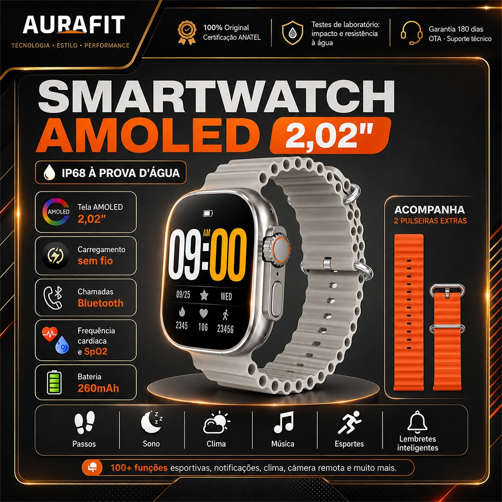 AURAFIT A8 PRO Smartwatch em Liga Zinco Prata 2.02