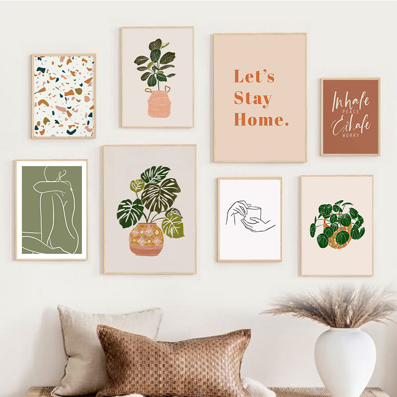 Boho Galeria De Arte Pôsteres De Parede Linhas Geométricas Abstratas De Pintura Em Tela De Tom De Terra Série Living Room Home Decor Wall Art