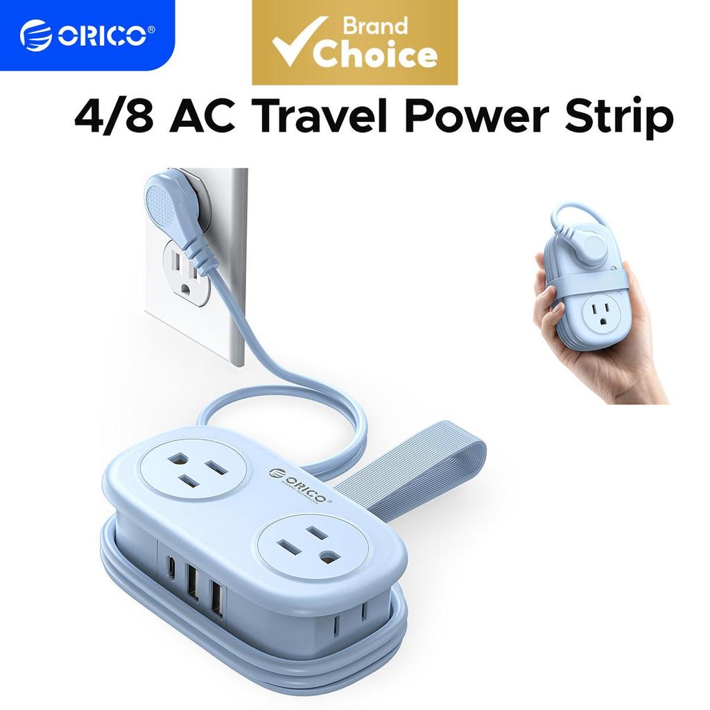 ORICO Travel Power Strip PD20W com 4 Tomadas AC, 2 Portas USB, 1 Tipo C, Design Portátil para Viagens de Negócios